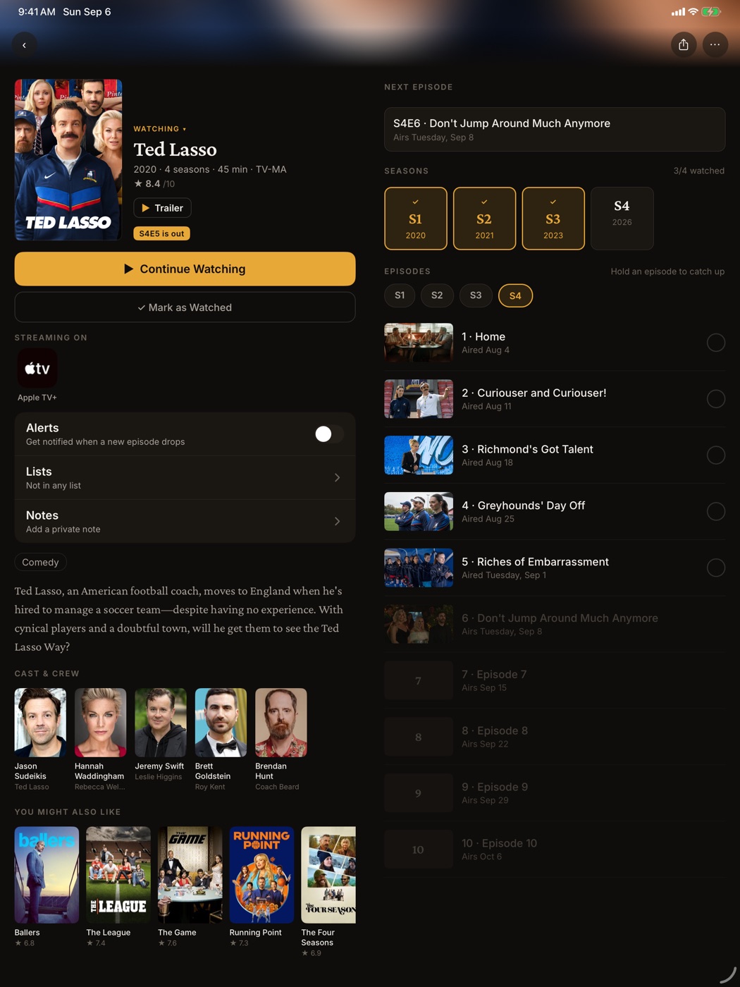 A show's page on iPad in two columns