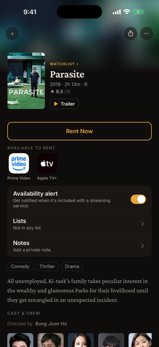 A film that is rent-only, with an availability alert switched on